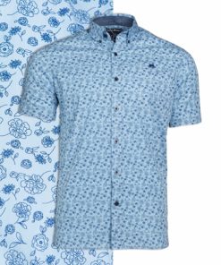 Big & Tall - Short Sleeve Floral Print Shirt - Sky Blue - Sky Blue