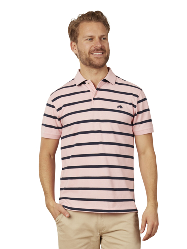 Big & Tall Breton Stripe Polo - Pink - Pink