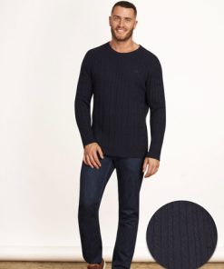 Big & Tall - Signature Cable Knit Crew Neck - Navy - Navy