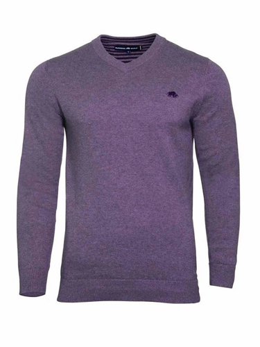 Big & Tall V-Neck Cotton/Cashmere Knit - Purple - Purple