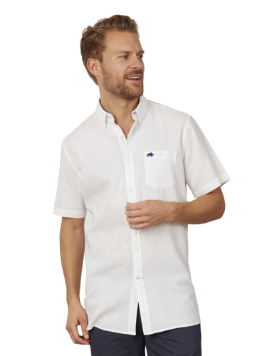 Big & Tall Short Sleeve Linen Shirt - White - White