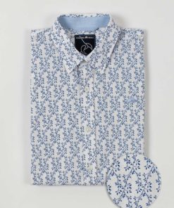Big & Tall Short Sleeve Spring Leaf Print Shirt - Cobalt - Cobalt