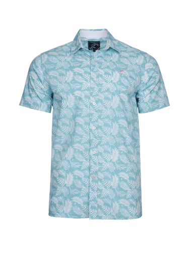 Big & Tall Short Sleeve Palm Print Shirt - Sea Blue - Sea Blue