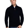 Big & Tall Knitted Cotton/Cashmere Quarter Zip - Black - Black