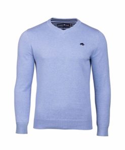 Big and Tall V-Neck Cotton/Cashmere Sweater - Sky Blue - Sky Blue