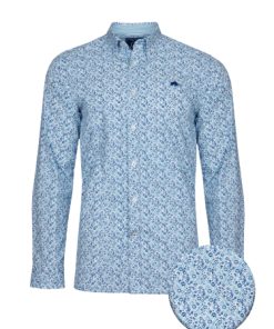 Big & Tall Long Sleeve Poplin Bluebell Print Shirt - Mid Blue - Mid Blue