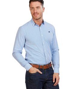Big & Tall Long Sleeve Bengal Stripe Shirt - Mid Blue